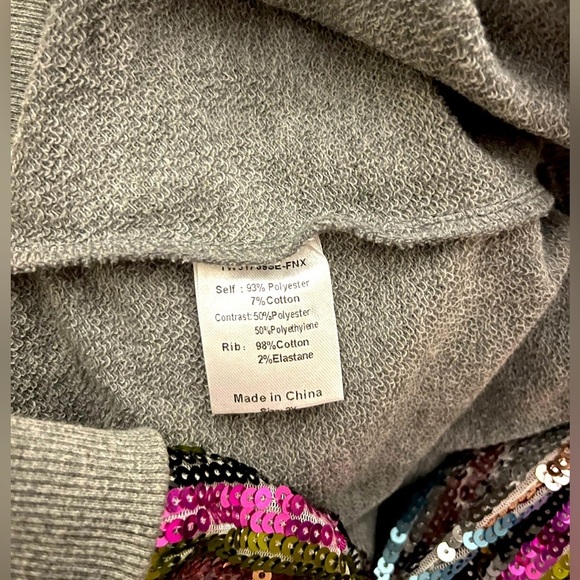 NWOT/Fashion Nova grey sequin sweatshirt,  drop shoulder,ribbed cuffs & hemπ©Άπ - Picture 3 of 4